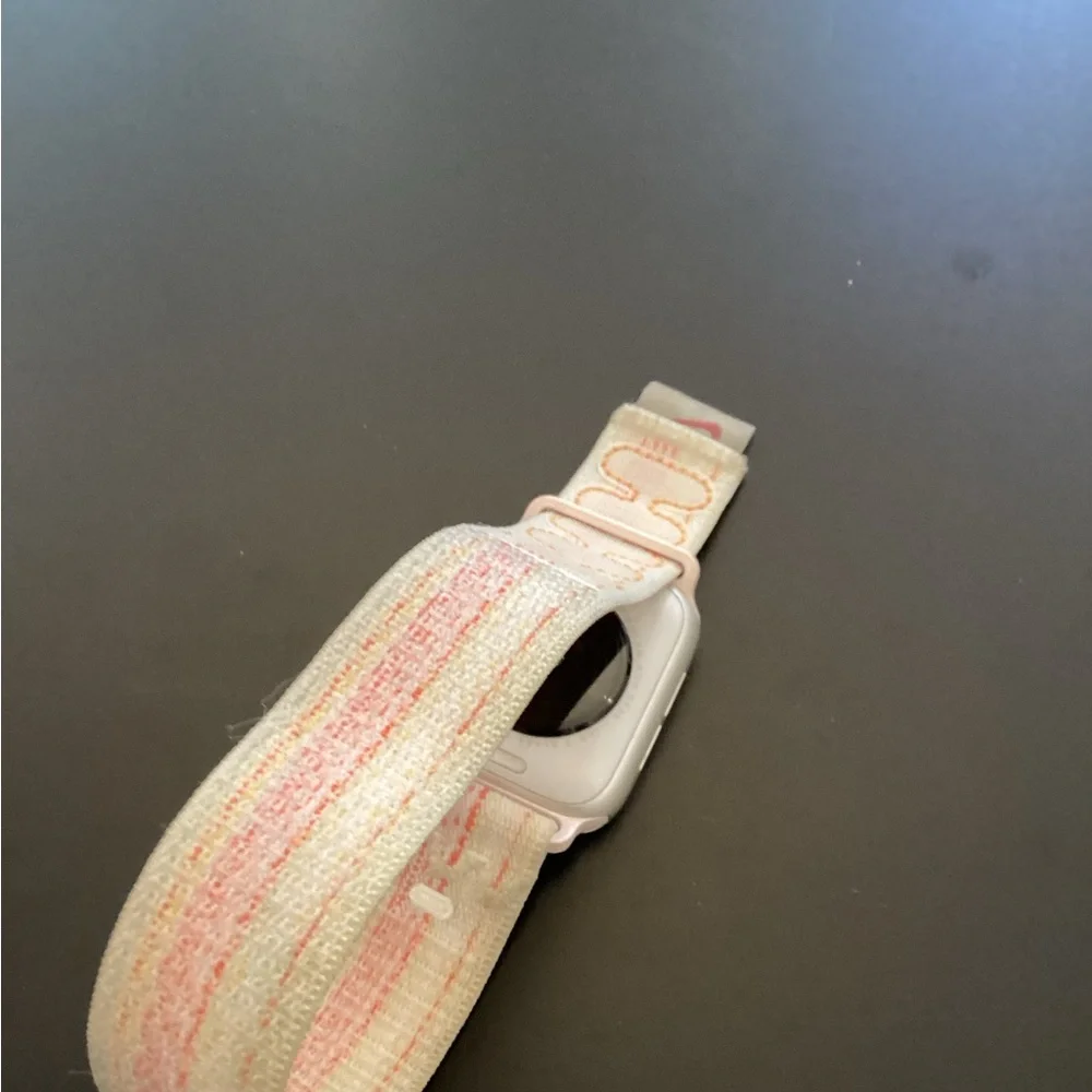 Apple Watch with Pink and Beige Woven Sport Loop Band